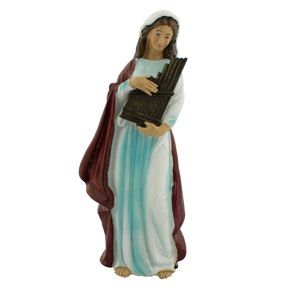 6" Tall Painted Saint Cecelia Statue | Patron Saint of Music and Musicians | Great Catholic Gift for First Communion or Confirmation | Christian Home Decor