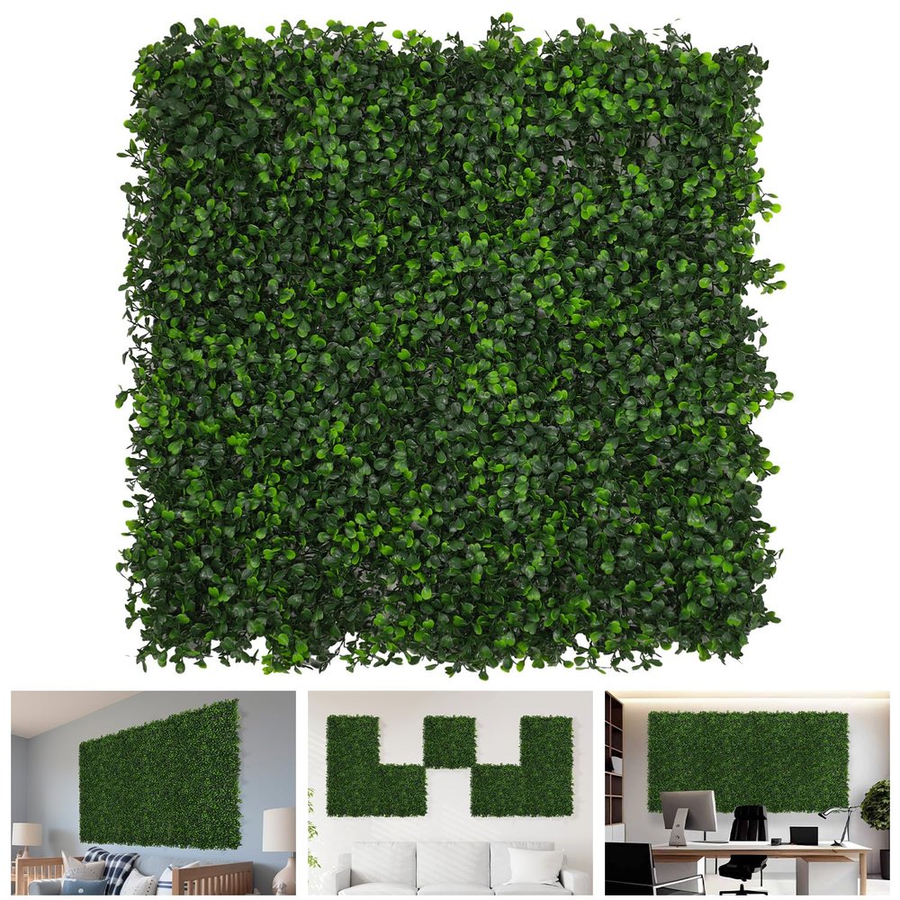 TANG 20"x20"-25PC Artificial Greenery Boxwood Panels Grass Wall Panel, Faux Privacy Fence Ivy Screens Backdrop Fake Hedge for Indoor Outdoor Wedding Dcor, Dark Milan Boxwood Panel