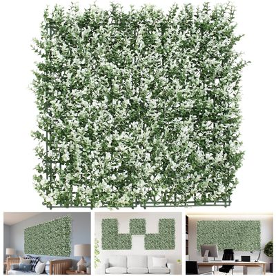 TANG 20"x20"-25PC Artificial Greenery Boxwood Panels Grass Wall Panel, Faux Privacy Fence Ivy Screens Backdrop Fake Hedge for Indoor Outdoor Wedding Dcor, Green White Buxus Boxwood