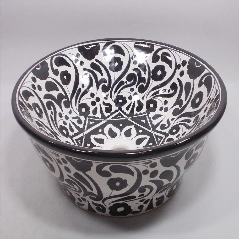 16" ROUND TALAVERA SINK ceramic bathroom vessel sink, mexican handmade folk art