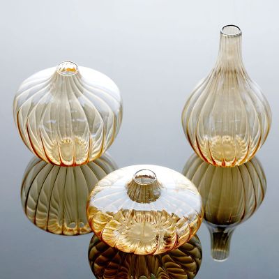 Set of 3 | Bud Vase Home Decor Flower Glass Handblown Small Color Gift Tabletop Coffee Heavy Centerpiece Kitchen Island Dining Table Living Room Office Gold Glass | Assorted Sizes