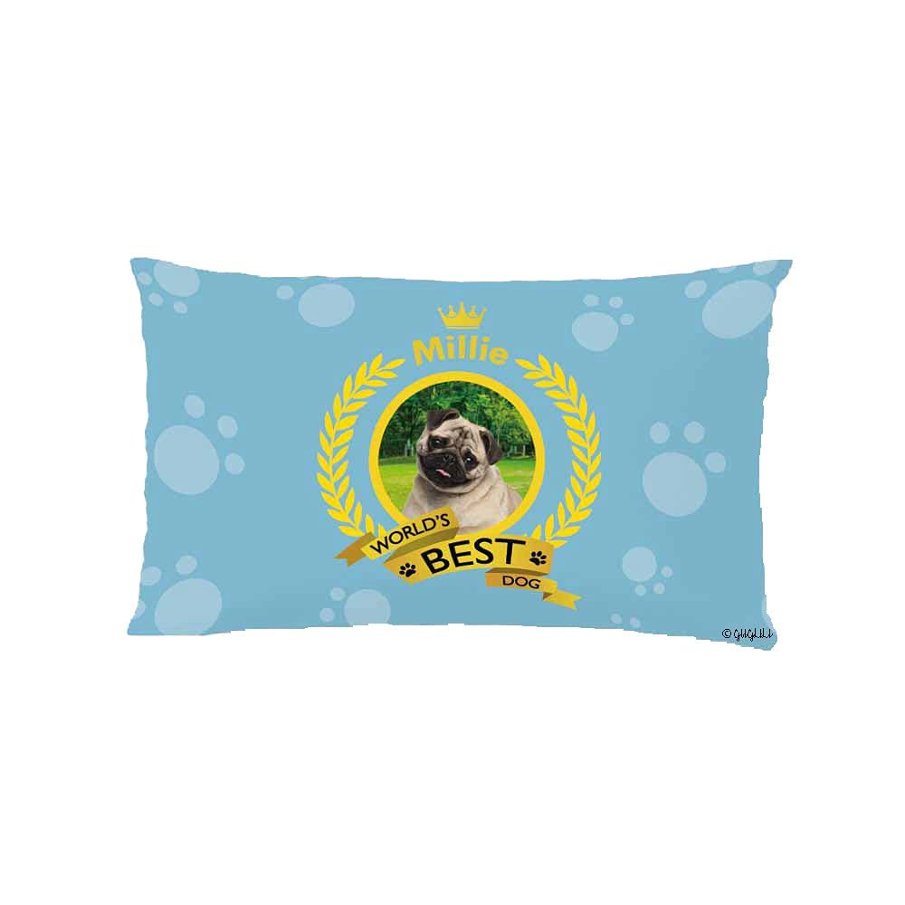 GUGLILI Custom Name Throw Pillow Cover World's Best Dog Pug Paws Decor Cushion Covers Pillowcase for Sofa Couch Bedroom Home 12x20 Inch Rectangle Blue
