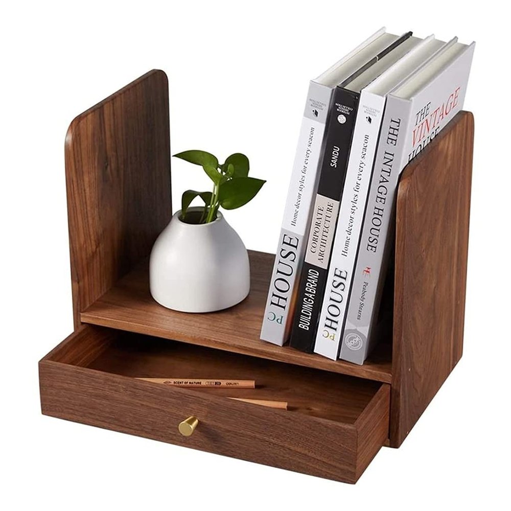 166 Desktop Bookshelf Counter Top Bookcase, Desk Storage Organizer Display Shelf Rack for Office Supplies, Kitchen,Bathroom, Makeup, U-Shaped Desktop Mini Storage Rack with Drawer