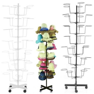 7 Tier Rack Metal, Cap Rack, Rotating Cap Hat Retail Display Rack 35 Hats Caps Hooks Freestanding Hat Display Rack w/ 4 Wheel for Caps, Wigs & Hats Black