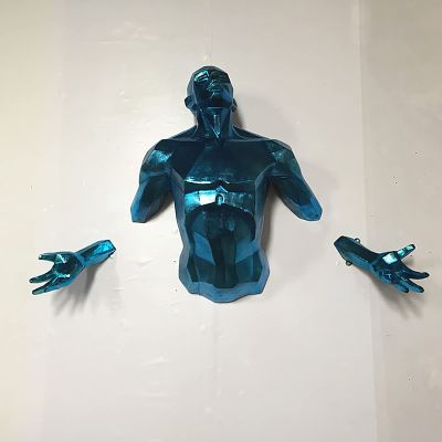ADSEA Creative 3D Body Art Wall Sculpture,Wall Mount Male Torso for Home & Office Decoration,Bronze Finish Nude Man Wall Decor Statues-Blue 85x35x75cm(33x14x30inch)