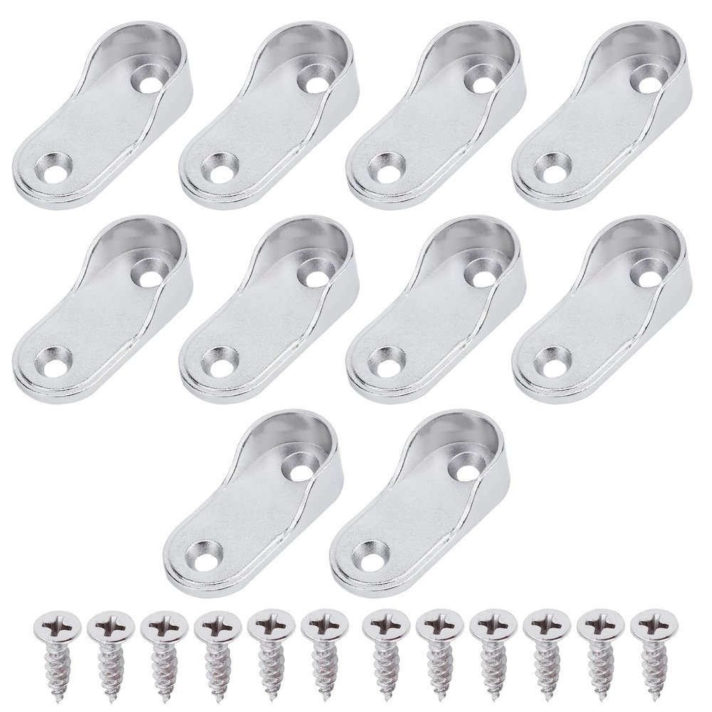 Juvielich Stainless Steel Pole Sockets Oval Closet Rod End Supports 20PCS Flanges Socket Hanging Rail Rod Holder for Wardrobe Closet 48x19.5mm