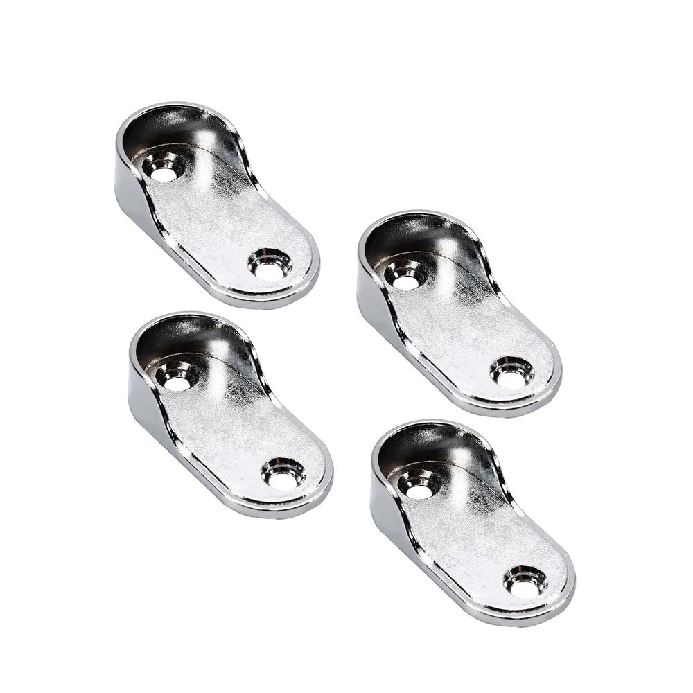 Juvielich Stainless Steel Pole Sockets Oval Closet Rod End Supports 4PCS Flanges Socket Hanging Rail Rod Holder for Wardrobe Closet 49x22mm