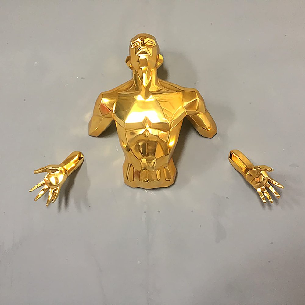 ADSEA Wall Mount Male Torso for Home & Office Decoration,Creative 3D Body Art Wall Sculpture,Bronze Finish Nude Man Wall Decor Statues-Golden 120x85x30cm(47x33x12inch)