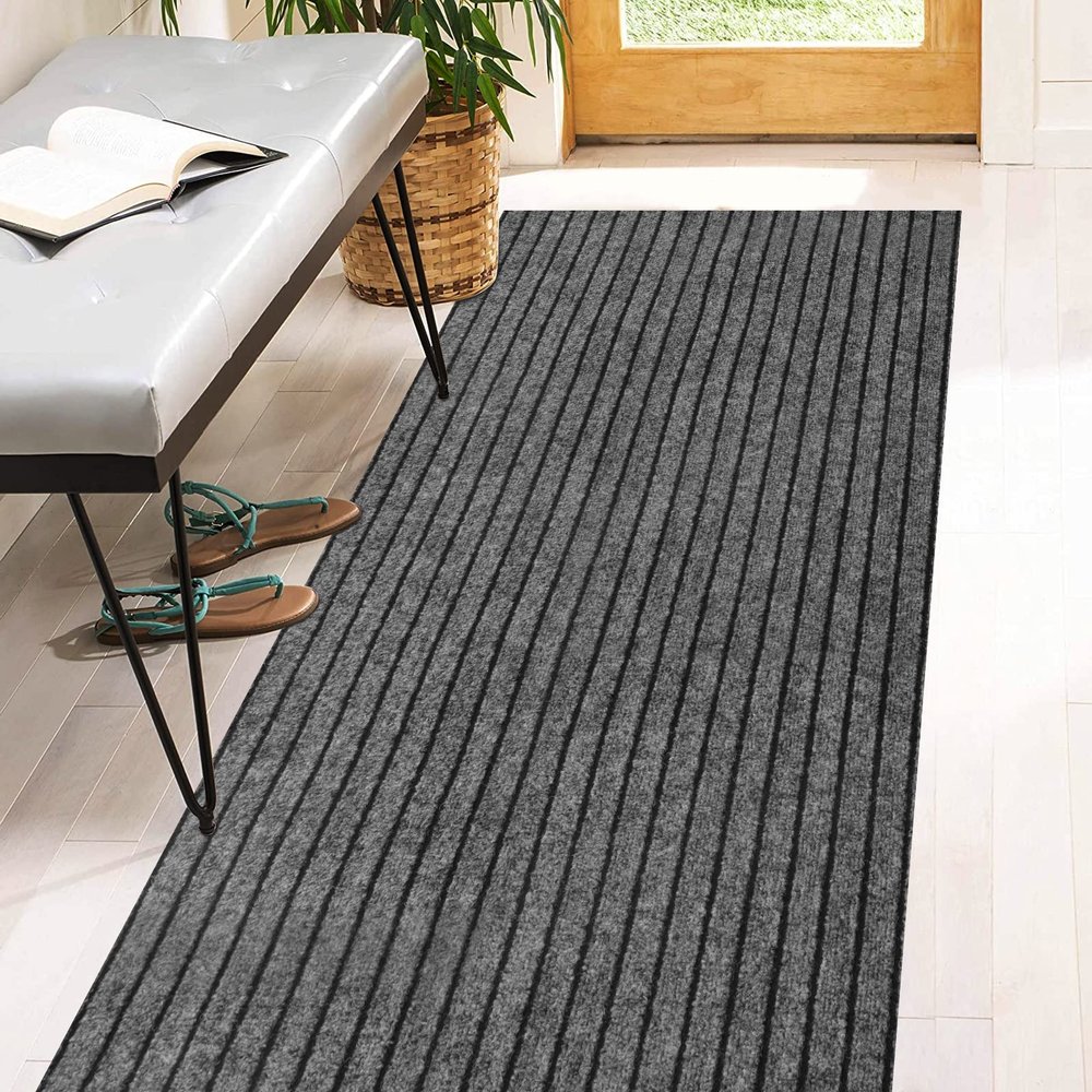 2' x 22' Runner Rugs with Rubber Backing, Indoor Outdoor Utility Carpet Runner Rugs, Stripe Gray, Can Be Used as Aisle for The RV and Boat, Laundry Room and Balcony