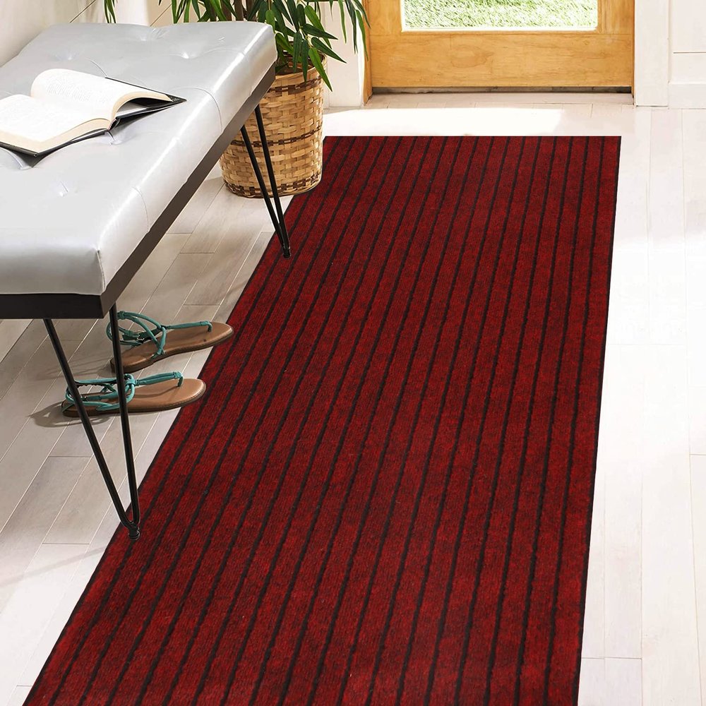 2' x 26' Runner Rugs with Rubber Backing, Indoor Outdoor Utility Carpet Runner Rugs, Stripe Red, Can Be Used as Aisle for The RV and Boat, Laundry Room and Balcony