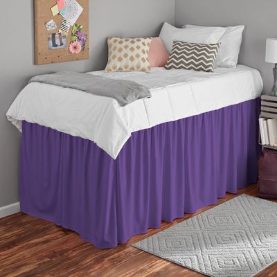 100% Egyptian Cotton Dorm Room Ruffle Bed Skirt - College Dorm Bed Skirt - Purple, Twin XL Size (39" x 80"+ 36" inch)