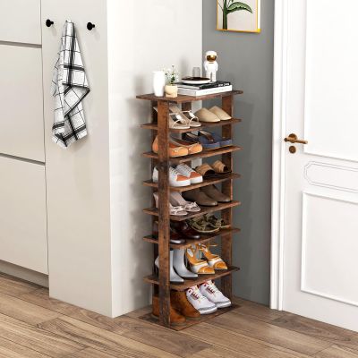 Tangkula 8-Tier Vertical Shoe Rack, Space-Saving Corner Shoe Organizer for 14 Pairs, Narrow Shoe Storage for Entryway, Front Door, or Closet
