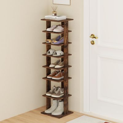 Tangkula 8-Tier Vertical Shoe Rack, Space-Saving Corner Shoe Organizer for 7 Pairs, Narrow Shoe Storage for Entryway, Front Door, or Closet