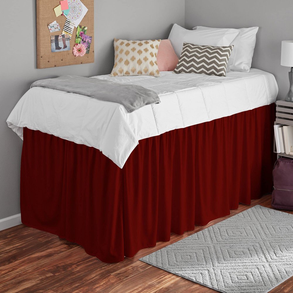 100% Egyptian Cotton Dorm Room Ruffle Bed Skirt - College Dorm Bed Skirt - Burgundy, Twin XL Size (39" x 80"+ 48" inch)