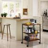Rustic Brown 3-Tier Bakers Rack with Wheels - Microwave Stand and Coffee Cart for Kitchen and Living Room with 10 Hooks and Storage view 2