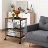 Rustic Brown 3-Tier Bakers Rack with Wheels - Microwave Stand and Coffee Cart for Kitchen and Living Room with 10 Hooks and Storage view 3