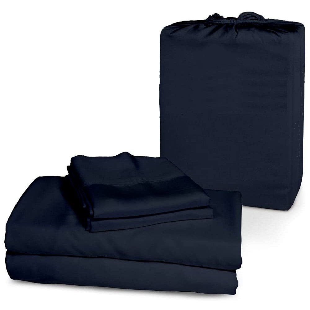 True Luxury 1200 Thread Count 100% Organic Cotton Hotel Quality Premium 4-Piece Thick & Heavy Bed Sheet Sets, 12-Inches Deep Pockets - Luxurious Wrinkle & Fade Resistant - [Navy Blue, Full]