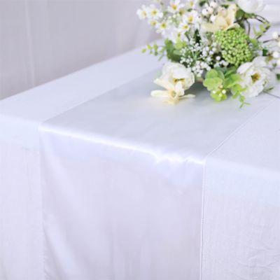 10 Pack Satin Table Runner 12 x 108 Inch Long Bright Silk Smooth Fabric Table Runners for Wedding, Birthday Parties, Banquets Decorations - White