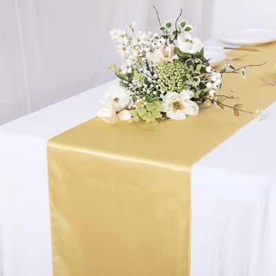10 Pack Satin Table Runner 12 x 108 Inch Long Bright Silk Smooth Fabric Table Runners for Wedding, Birthday Parties, Banquets Decorations - Champagne