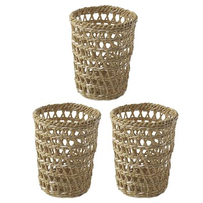 HEALLILY Rattan Bottle Sleeve 3pcs Handwoven Drink Holder Glass Water Bottle Cover for Home Office - Khaki, Straw, Round