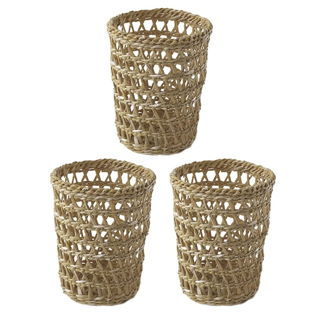 HEALLILY Rattan Bottle Sleeve 3pcs Handwoven Drink Holder Glass Water Bottle Cover for Home Office - Khaki, Straw, Round