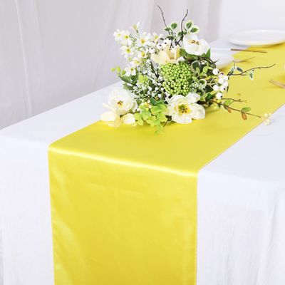 10 Pack Satin Table Runner 12 x 108 Inch Long Bright Silk Smooth Fabric Table Runners for Wedding, Birthday Parties, Banquets Decorations - Yellow