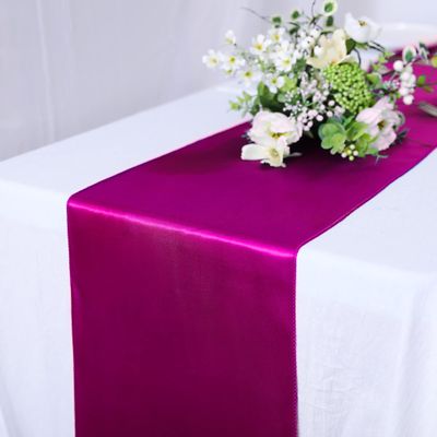 10 Pack Satin Table Runner 12 x 108 Inch Long Bright Silk Smooth Fabric Table Runners for Wedding, Birthday Parties, Banquets Decorations - Magenta