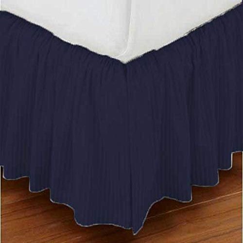 1 Piece Stripe 20" Drop Dust Ruffle Bed Skirt 600TC Egyptian Cotton (Navy Blue, Calking)