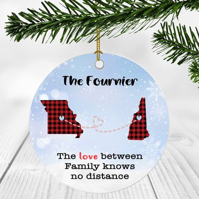 Custom Ornament Long Distance Two State Map Missouri New Hampshire - Personalized Ornament Family The Fournier Ornament 3" Plastic Circle