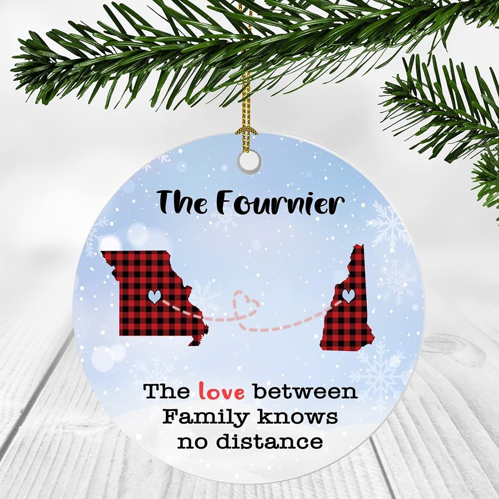 Custom Ornament Long Distance Two State Map Missouri New Hampshire - Personalized Ornament Family The Fournier Ornament 3" Plastic Circle