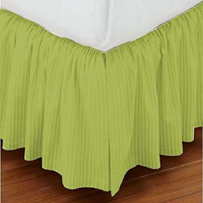 1 Piece Stripe 15" Drop Dust Ruffle Bed Skirt 600TC Egyptian Cotton (Sage, Twin XL)