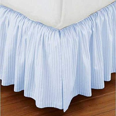 1 Piece Stripe 20" Drop Dust Ruffle Bed Skirt 600TC Egyptian Cotton (Baby Blue, King)