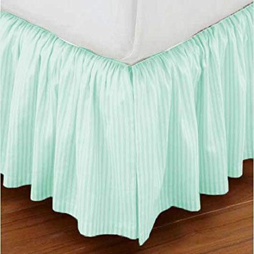 1 Piece Stripe 15" Drop Dust Ruffle Bed Skirt 600TC Egyptian Cotton (Aqua, Twin)