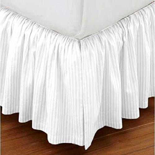 1 Piece Stripe 20" Drop Dust Ruffle Bed Skirt 600TC Egyptian Cotton (White, Calking)