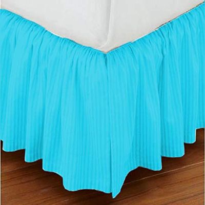 1 Piece Stripe 15" Drop Dust Ruffle Bed Skirt 600TC Egyptian Cotton (Turquoise, King)