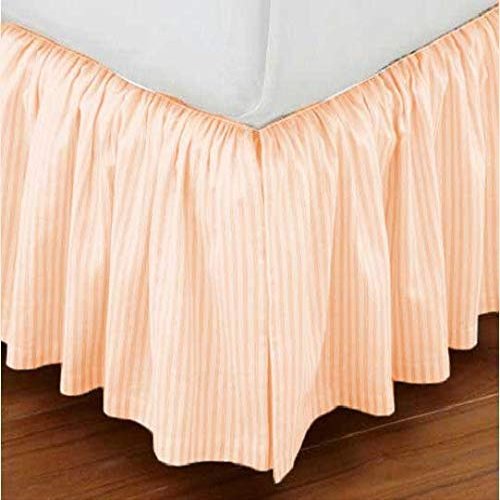 1 Piece Stripe 15" Drop Dust Ruffle Bed Skirt 600TC Egyptian Cotton (Peach, Queen)