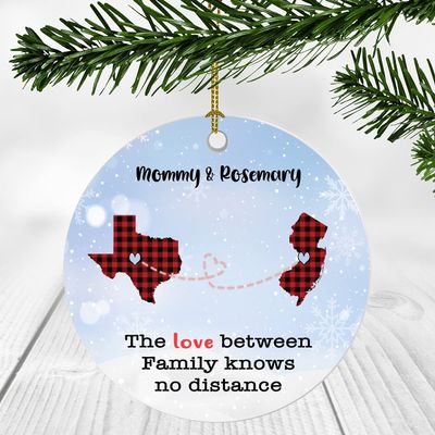 Custom Ornament Long Distance Two State Map Texas New Jersey - Personalized Ornament Family With Mommy And Rosemary Ornament 3" Plastic Circle