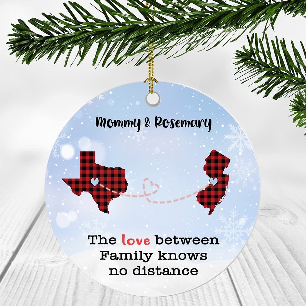 Custom Ornament Long Distance Two State Map Texas New Jersey - Personalized Ornament Family With Mommy And Rosemary Ornament 3" Plastic Circle