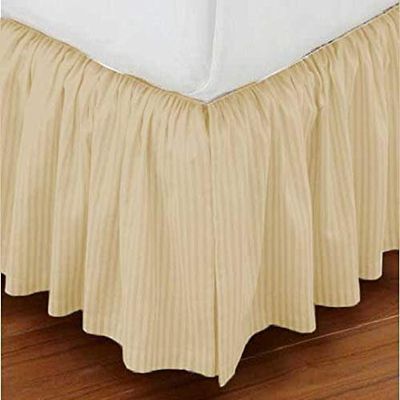 1 Piece Stripe 25" Drop Dust Ruffle Bed Skirt 600TC Egyptian Cotton (Beige, Twin)