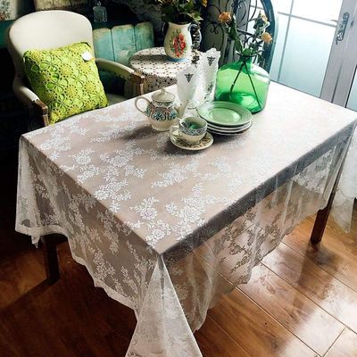 HUALEMEI Wedding Dinning Decoration,Polyester Lace Table Cover,White Lace Tablecloth,for Birthday Parties,Tulle Floral Mesh Fabric,Washable Soft Fabric A 145x200cm(57x79inch)