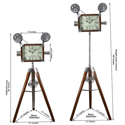 Antique Vibes Victorian Floor Projector Clock On Wooden Tripod Stand Room Corner Decorative Reel Camera Clock Birthday