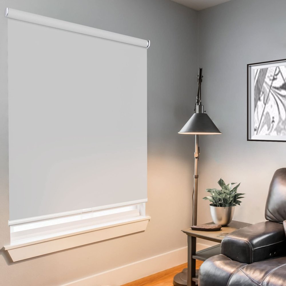 Cordless Roller Blinds for Windows- Fabric Total Blackout Shades for Light Blocking, Heat Insulating, Easy Lift Bottom Up Blinds with Custom Mini and Large Size, Size 38" W x 72" H, Gray-Blackout