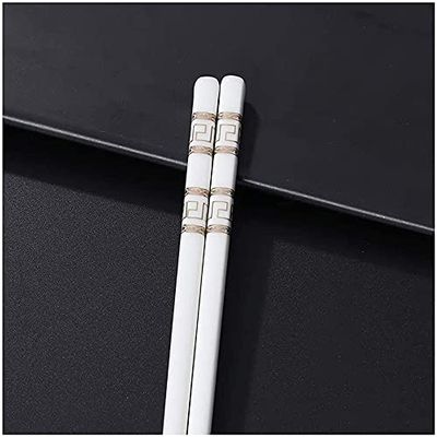 EIERFSKIOT Chopsticks Reusable chop Sticks 5 Pairs Porcelain Ceramic Chopsticks Set White and Gold Reusable Bone China Chopsticks for Kitchen and Hotel(Color:and;Size:24Cm)