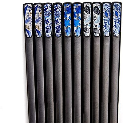 EIERFSKIOT Chopsticks Reusable chop Sticks 5 Pairs Fiberglass Japanese Chopsticks Anti-Skid Pointed Alloy Sushi Chopsticks for Daily Use and Family Dinne(Color:A;Size:24Cm)