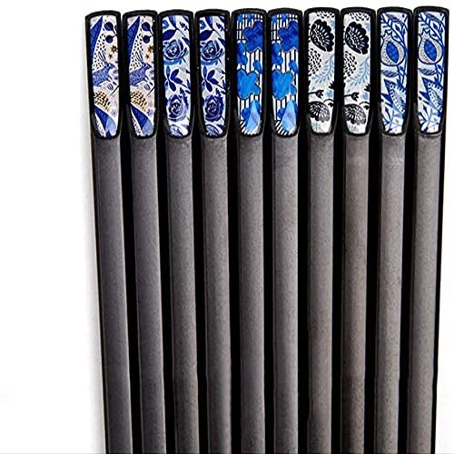 EIERFSKIOT Chopsticks Reusable chop Sticks 5 Pairs Fiberglass Japanese Chopsticks Anti-Skid Pointed Alloy Sushi Chopsticks for Daily Use and Family Dinne(Color:A;Size:24Cm)