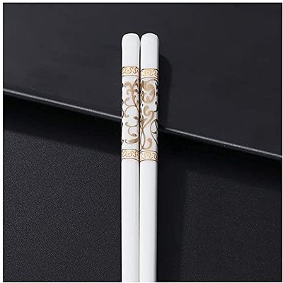EIERFSKIOT Chopsticks Reusable chop Sticks 5 Pairs Porcelain Ceramic Chopsticks Set White and Gold Reusable Bone China Chopsticks for Kitchen and Hotel(Color:F;Size:24Cm)