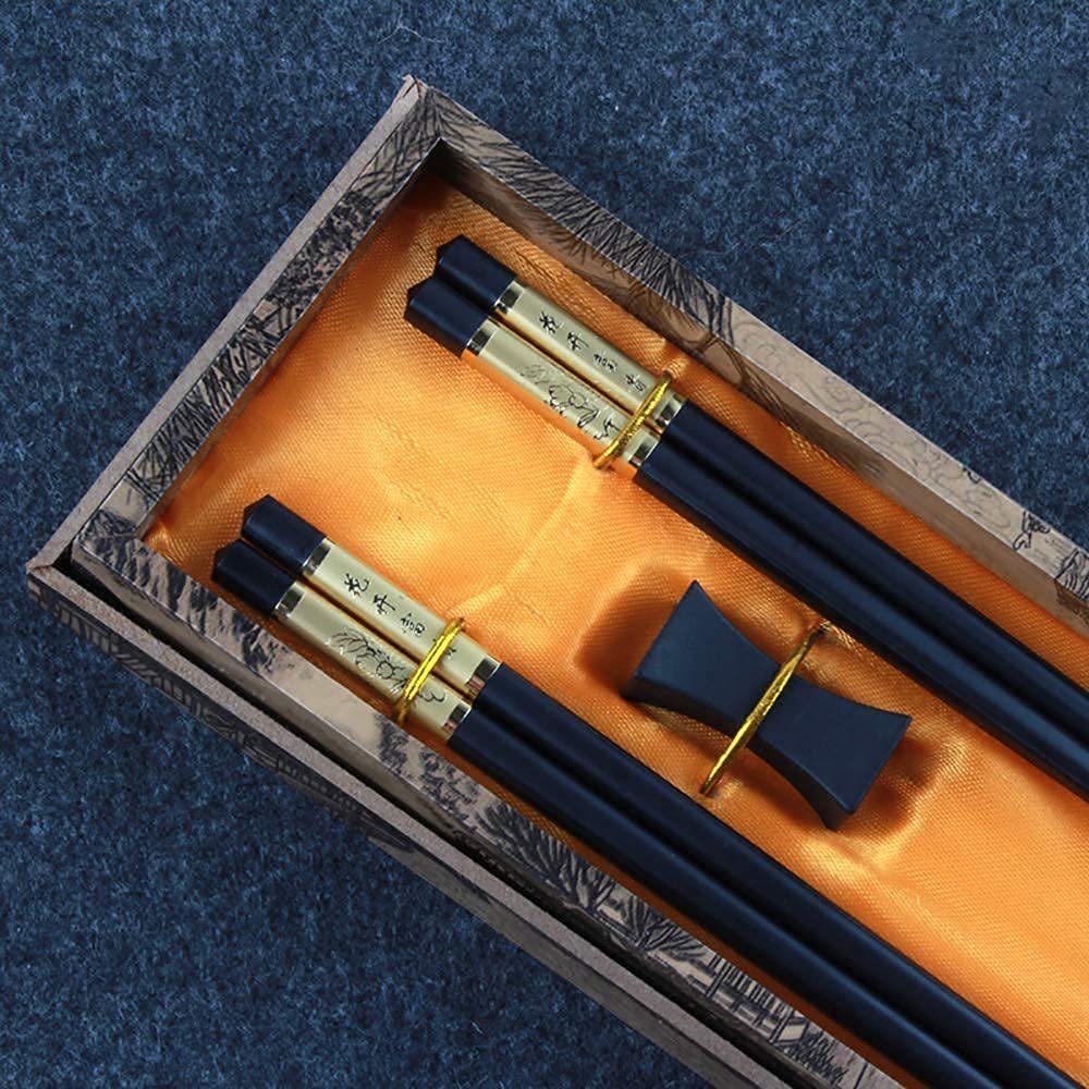 EIERFSKIOT Chopsticks Reusable chop Sticks Fiberglass Chopsticks Set 2 Pairs Dishwasher-Safe Insulation Anti-Skid Reusable Alloy Chinese Dragon Chopsticks with Holder(Color:D;Size:2 Pair)