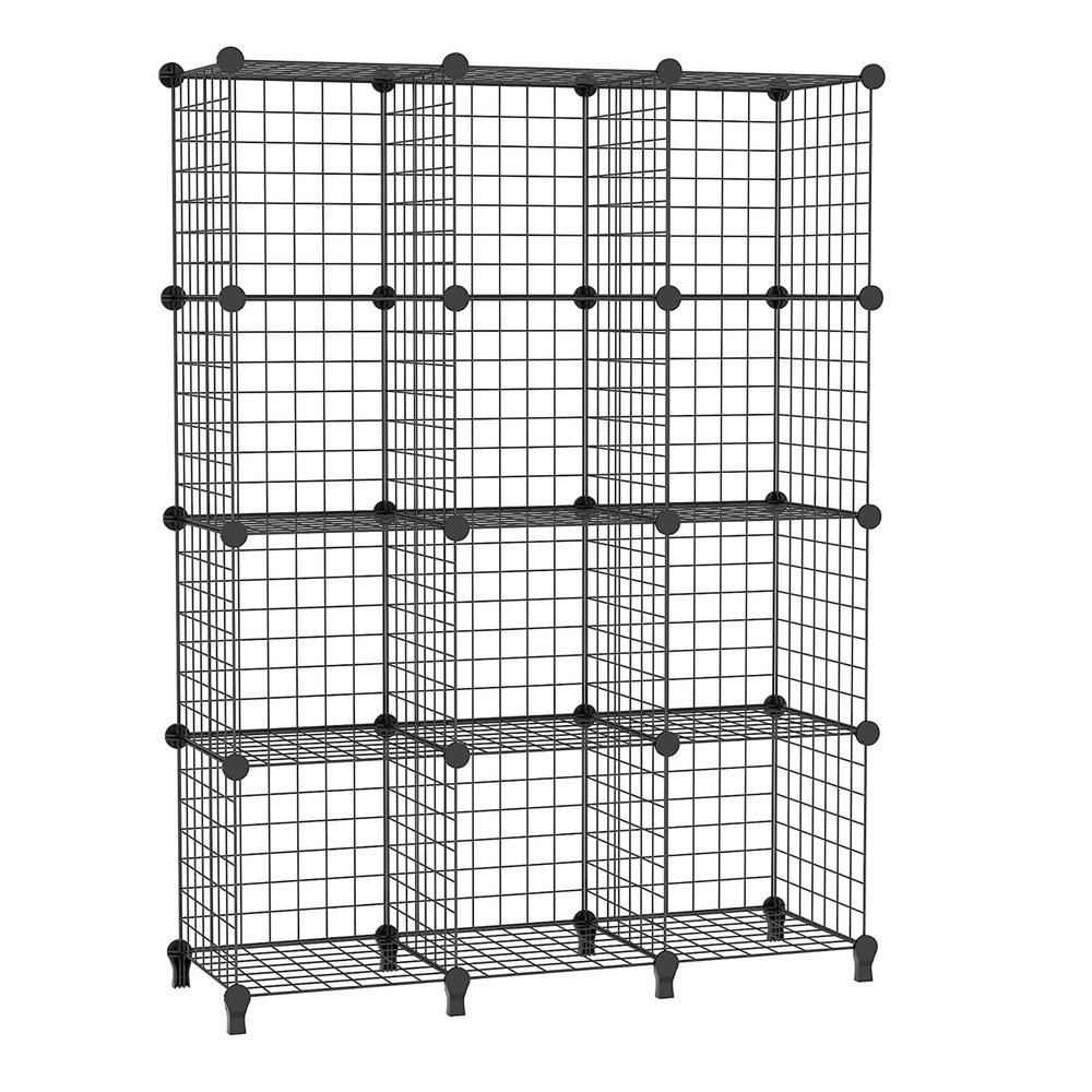 AWTATOS Wire Cube Storage Organizer, Closet Organizers and Storage, Metal 12 Cube Storage Shelves Bookshelf, Portable Closet Clothes Organizer for Bedroom, Home, Office, Black