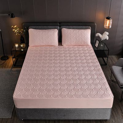 CFYCYHDZHT Full Fitted Sheet Soft Comfortable Cotton Quilted deep Pocket Fitted Sheets,Bedroom Homestay Non Slip Solid Color Bed Sheets Bed Cover Stripes Pink 200220cm+25cm