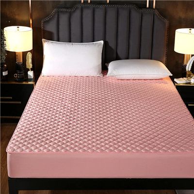 CFYCYHDZHT Breathable Bed Sets Brushed Quilted Thicker Bed Sheet, Bedroom Hotel Homestay Solid Color Non Slip Mattress Protector Bed Cover Pink 120200cm
